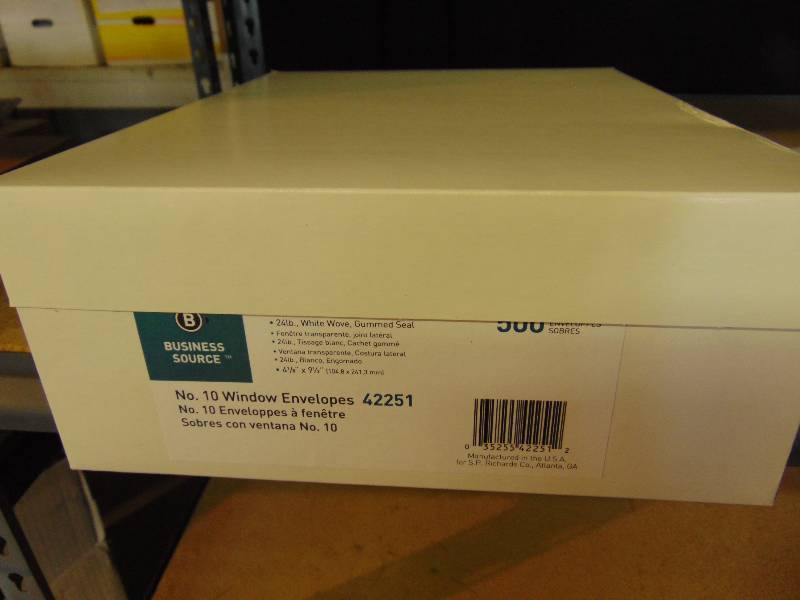 lot 2140 image: (1) box Business Source No. 10 window envelopes, PN 42251, 500 envelope per box