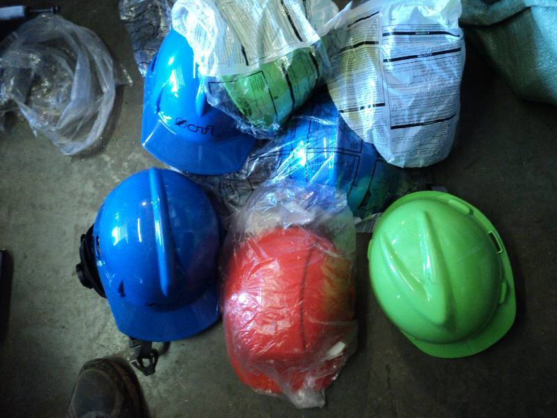 lot 2154 image: (8) ct. lot safety helmets, (7) inserts (2) green Service Pro, (5) Blue CNFI, (1) Orange