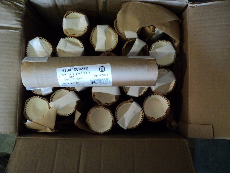 lot 2165 image: (1) box of (20) sleeve wax coated baking cups, 1-34 x 1-18 (4), 10, 000 cups per box