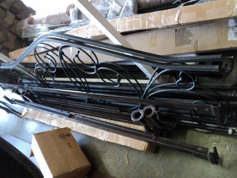 lot 2190 image: King Size bed Frame with Metal headboard, foot board and canopy poles, hardware included