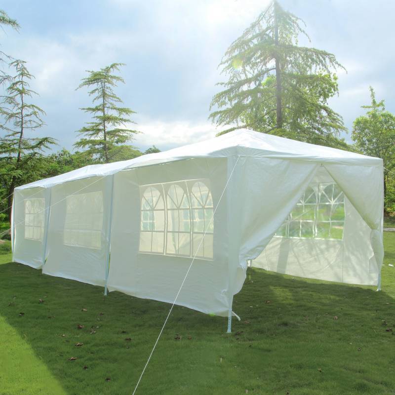 lot 2032 image: 10 x 30 Outdoor Canopy Tent SKU 2010301100, white w white poles