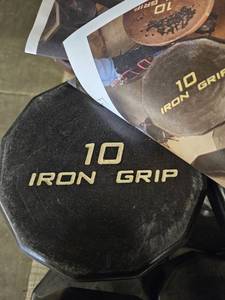 lot 9646 image: (3) 10lbs Iron Grip Dumbbells