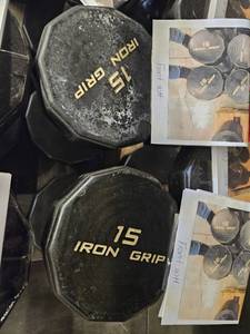 lot 9655 image: (2) 15lbs Iron Grip Dumbbells