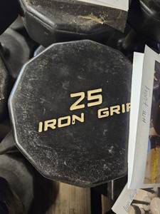lot 9657 image: (1) 25lbs Iron Grip Dumbbells