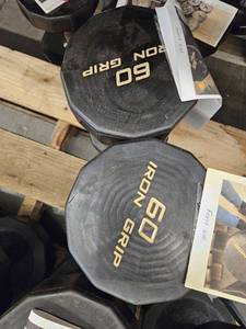 lot 9659 image: (2) 60lbs Iron Grip Dumbbells