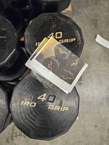lot 9663 image: (2) 40lbs Iron Grip Dumbbells