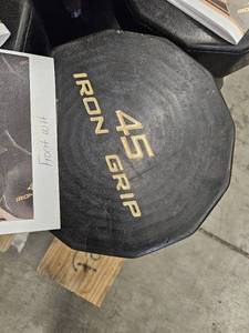 lot 9668 image: (1) 45lbs Iron Grip Dumbbells
