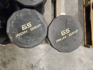 lot 9692 image: (2) 65lbs Iron Grip Dumbbells