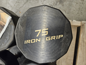 lot 9695 image: (2) 75lbs Iron Grip Dumbbells