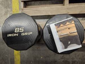 lot 9696 image: (2) 85lbs Iron Grip Dumbbells