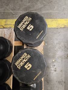 lot 9697 image: (2) 5lb Hammer Strength Dumbbells