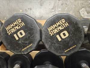 lot 9698 image: (2) 10lb Hammer Strength Dumbbells
