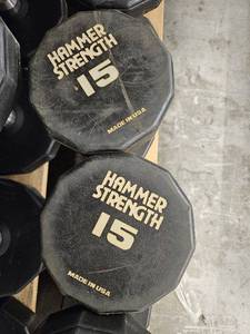 lot 9699 image: (2) 15lb Hammer Strength Dumbbells