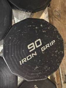 lot 9735 image: (1) 90lb Iron Grip Straight Bar