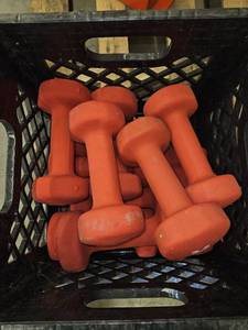 lot 9793 image: Crate Of Red 8lb Dumbbells