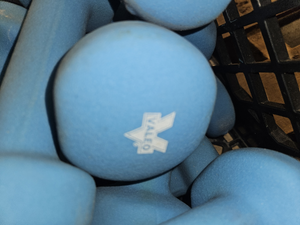 lot 9794 image: Crate Of Blue 5lbs Valeo Dumbbells
