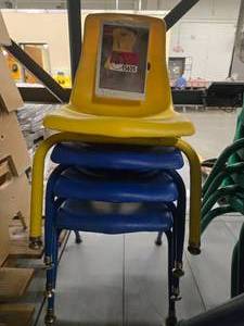 lot 15625 image: (3) Blue And (1) Yellow Childrens Chairs