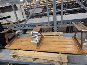 lot 10053 image: 6ft Wooden Bench With Metal Base