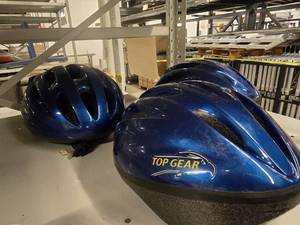 lot 22637 image: (3) Blue Top Gear Bike Helmets