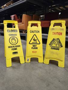 lot 15671 image: (3) Varying Styles Of Caution Signs