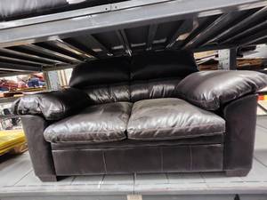 lot 15672 image: Brown Faux Leather Loveseat