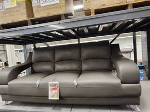 lot 15693 image: Grey Faux Leather Sofa