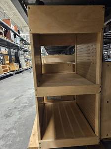 lot 23574 image: Wooden 2 Sheld Cabinet On Wheels