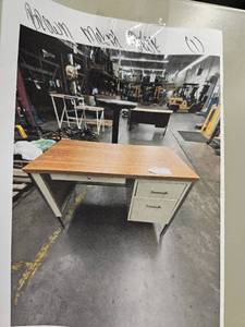 lot 23589 image: BrownCream Metal Frame Desk