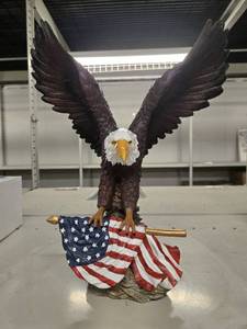 lot 20749 image: Hand Painted Eagle Statue with Flag