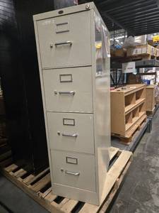 lot 23507 image: Tan 4 Drawer Metal Filing Cabinet