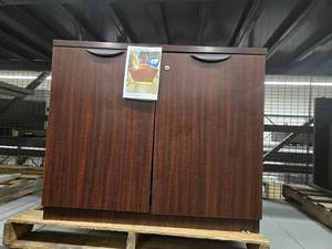 lot 23525 image: (2) Cherry Red Wood Cabinets