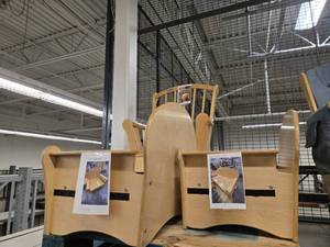 lot 23538 image: (2) Small Wooden Couches With Rocking Chair