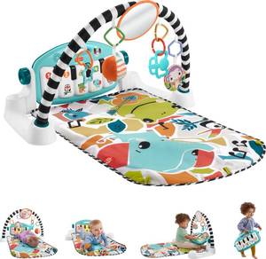 lot 3541 image: Fisher-Price Baby Playmat Glow and Grow Kick and Play Piano Gym, Blue Musical Learning Toy with Developmental Activities for Newborns 0 Months