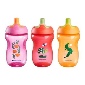 lot 3546 image: Tommee Tippee Sporty Bottle, Sippy Cup for Toddlers, 12 Months, 10oz, Spill-Proof, Bite Resistant Spout, Easy to Hold Design, Pack of 3, Pink, Red and Orange