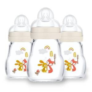 lot 3548 image: MAM Feel Good Slow Flow Premium Glass Baby Bottles, Easy Switch Between Breast and Bottle, 5oz, 0 Months, Unisex, 3 Pack