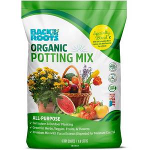 lot 3563 image: Back to the Roots All-Purpose Potting Soil (6 Quarts), 100% Organic and USA Made, for Indoor and Outdoor Plants, Succulents, Flowers, and Vegetables