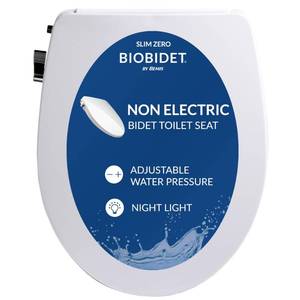 lot 3565 image: Bio Bidet Slim Zero Non Electric Bidet Toilet Seat Round, Low Profile Seat with Slow Close Lid, Battery Powered Night Light, Dual Nozzles, White