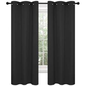 lot 3571 image: Deconovo Blackout Grommet Curtains � Thermal Insulated, Noise-Reducing, Sustainable and Easy-Care Drapes for Bedroom, Living Room and Office � Oeko-TEX Certified, Black, 38W x 63L Inch (Set of 2)