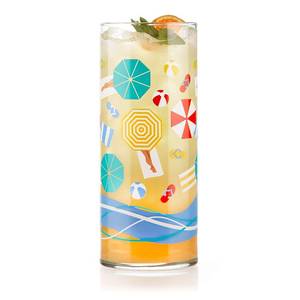 lot 3584 image: Libbey Vintage Beach Drinking Glasses Set of 4, Colorful, Retro Beach Design Glass Cups Set, Dishwasher Safe Water Glasses Set for Juices, Cocktails