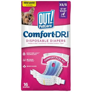 lot 3598 image: OUT Petcare Disposable Dog Diapers for Female Dogs, Dog Heat Diapers, Female Dog Period Pads, Female Doggy Diaper for Peeing, Pet Diapers for Small Pets,13�-18� Waist, XSSmall, 16 Count