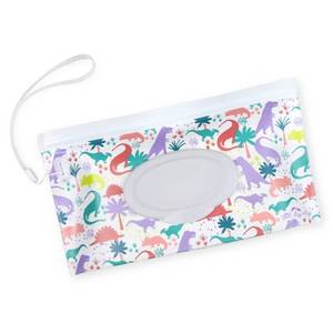 lot 4050 image: Itzy Ritzy Travel Wipes Case - Reusable Wipe Pouch � Take and Travel Pouch Holds Up to 30 Wet Wipes, Includes Silicone Wristlet Strap, Darling Dinosaurs