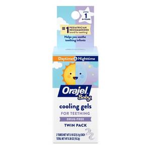 lot 4136 image: Orajel Baby Daytime and Nighttime Cooling Gels for Teething, Drug - Free, #1 Pediatrician Recommended Brand for Teething, Two 0.18oz Tubes