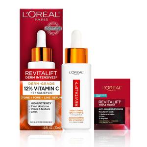 lot 4149 image: LftOreal Paris Revitalift 12% Pure Vitamin C Serum, Vitamin E, Salicylic Acid, Brightening 1 oz  Moisturizer Sample