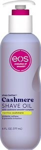 lot 4168 image: eos Cashmere Skin Collection Shave Oil, Vanilla Cashmere, Soothing and Moisturizing, Prevents Irritation and Razor Burn, Entire Bikini Area-Approved, 6 fl oz Packaging May Vary