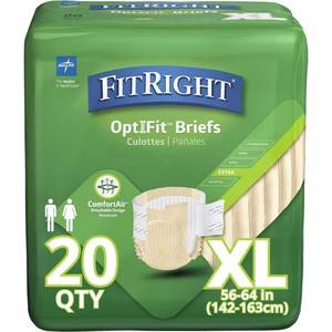 lot 5442 image: FitRight OptiFit Extra Adult Briefs with Tabs, Unisex, X-Large (56-64 Inches), Moderate Absorbency, Comfortable and Protective, Ideal for Medical Patients, Hospitals, Nursing Homes, Pack of 20