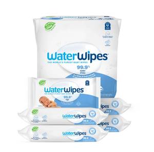 lot 5454 image: WaterWipes Plastic-Free Original Baby Wipes, 99.9% Water Based Wipes, Unscented and Hypoallergenic for Sensitive Skin, 300 Count (5 packs)
