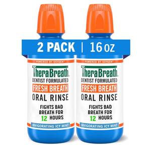 lot 5455 image: TheraBreath Fresh Breath Mouthwash, Icy Mint Flavor, Alcohol-Free, 16 Fl Oz (Pack of 2)