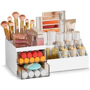 lot 5470 image: Subsky Makeup Organizer with Drawers, Easy Storage for Beauty Products Brushes, Multifunction Plastic Desk Organizer, Cosmetics Organizer for Countertop Dresser Vanity and Bathroom (White)