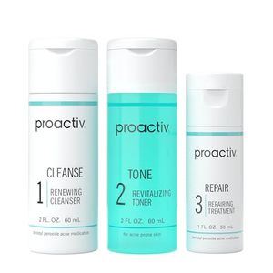 lot 5471 image: Proactiv 3 Step Acne Treatment - Benzoyl Peroxide Face Wash, Repairing Acne Spot Treatment for Face and Body, Exfoliating Toner - 30 Day Complete Acne Skin Care Kit