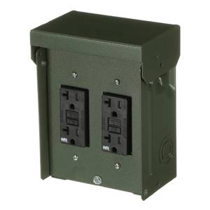 lot 5497 image: MIDWEST U012010GRP 2GFI Backyard Power Outlet � 2-20 Amp Backyard Outlet with GFCI Receptacles � Green Outdoor Metal Enclosure with two 20A Duplex GFI receptacles � Sold factory assembled - Retail $99.11